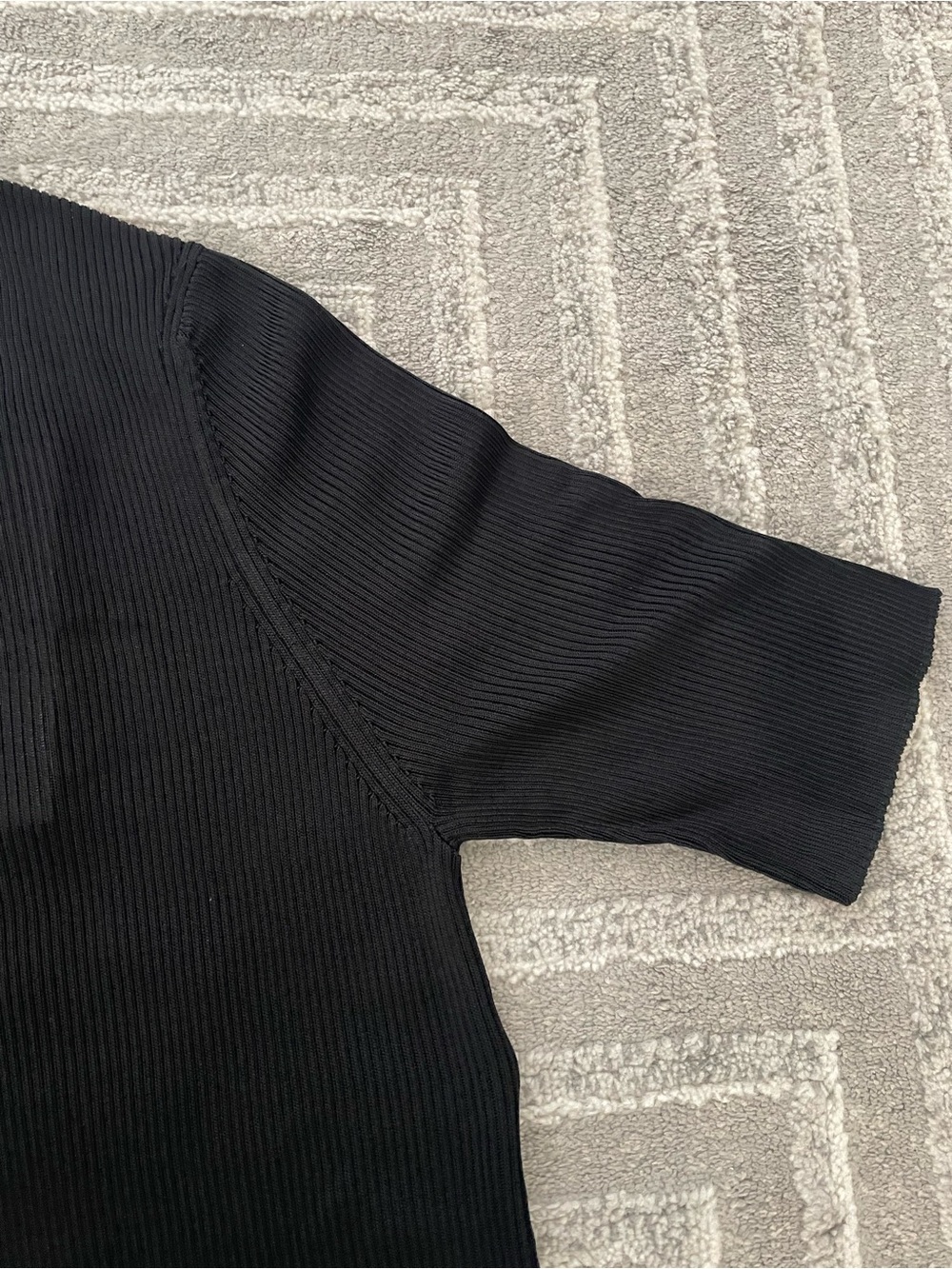 CHANEL Black Ribbed Short-Sleeve Henley with Decorative Crystal Buttons - Picture 4 of 5